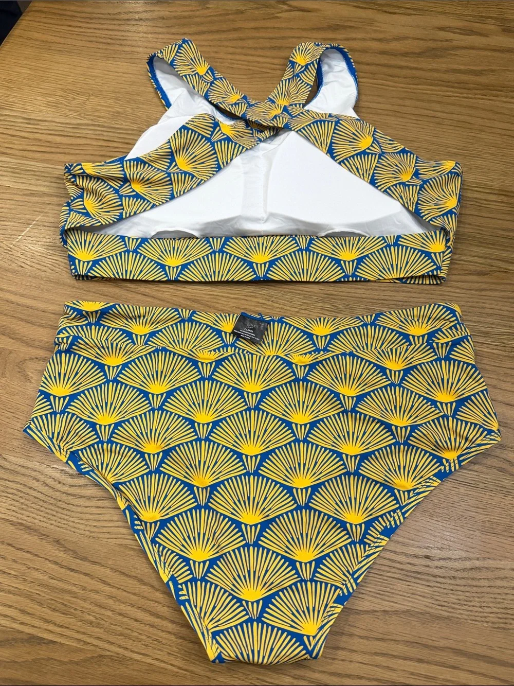 NWT Retro Stage Blue 1930s Fan Bikini Set High Waisted Two Piece Swimsuit XL